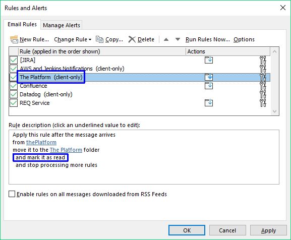 Outlook client-only rule